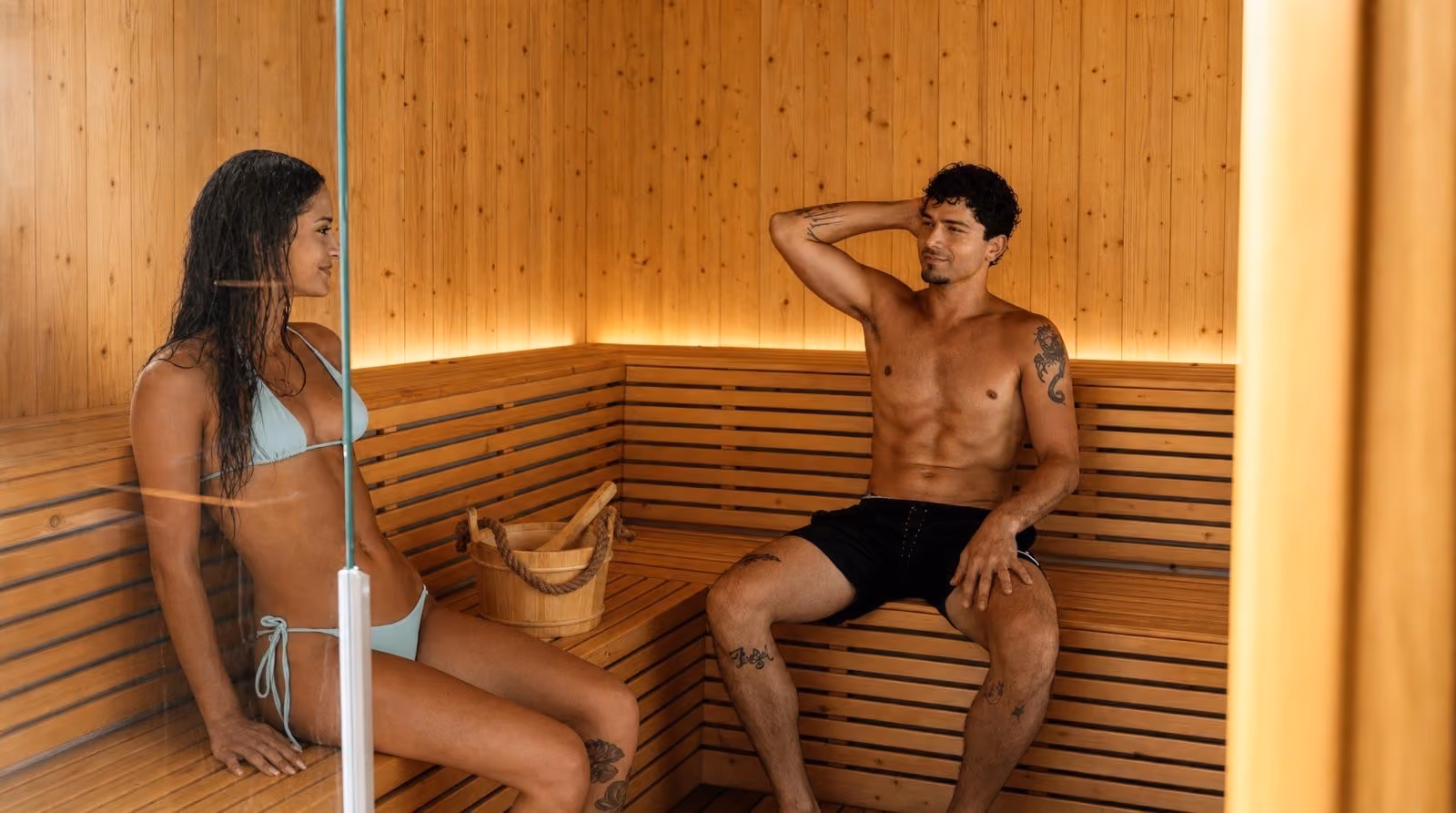 Two guests sitting in the beachfront sauna at Chaweng Buri Resort